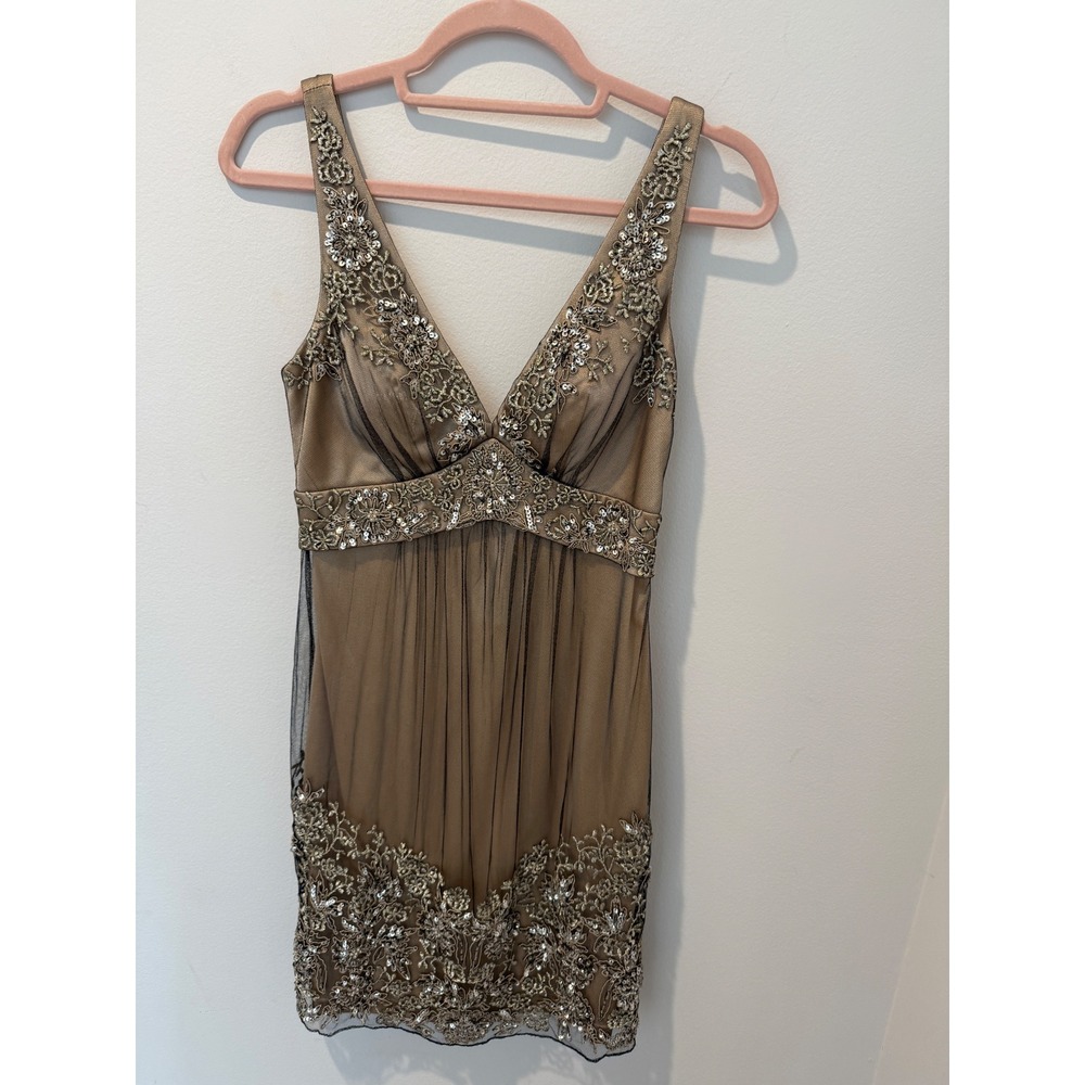 Vintage Sue Wong Nocturne Beaded Embroidered Mesh Cocktail Dress
